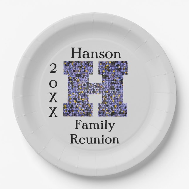 Family Reunion Meal Picnic Mosaic Letter H Initial Paper Plates (Front)