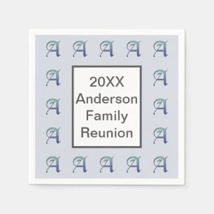 Family Reunion Meal Unique Blue Letter A Monogram Napkins