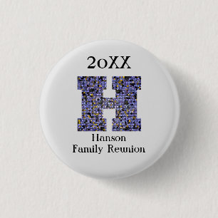 Family Reunion Memento Letter H Monogram Keepsake Button