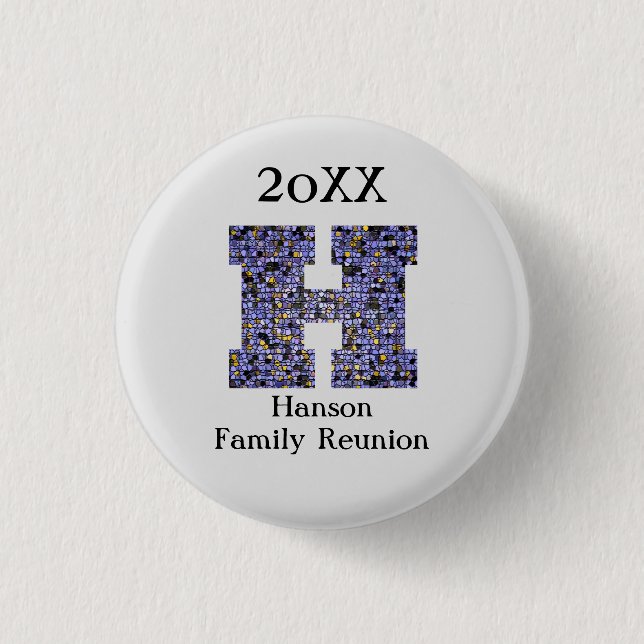 Family Reunion Memento Letter H Monogram Keepsake Button (Front)