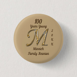 Family Reunion Milestone Age Letter M Monogram Button