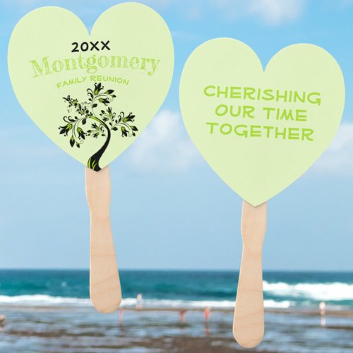 Family Reunion Modern Black Green Floral Tree Hand Fan