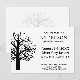 Family Reunion Modern Black White Tree Invitation