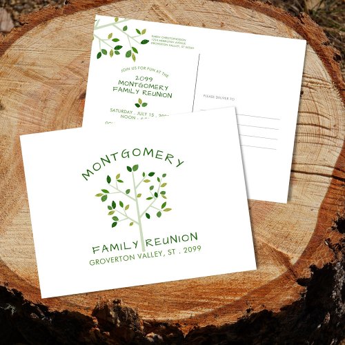 Family Reunion Modern Minimalist Green Tree Invitation Postcard