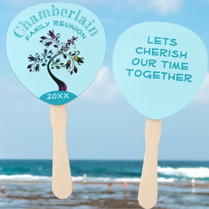 Family Reunion Modern Multicolor Floral Tree Hand Fan