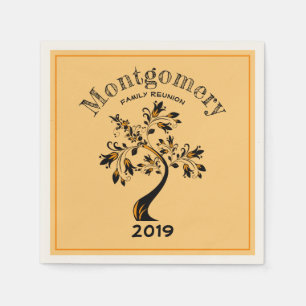 Family Reunion Modern Orange Flowering Black Tree Napkins