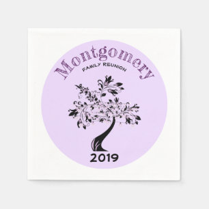 Family Reunion Modern Purple and Black Tree Napkins