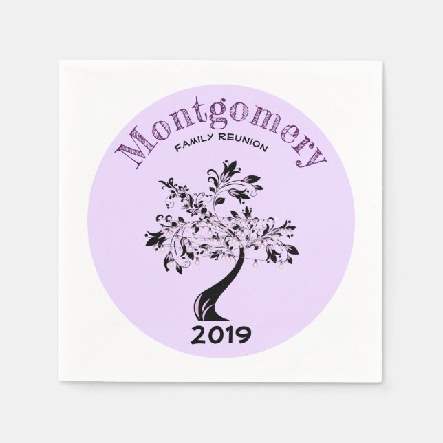 Family Reunion Modern Purple and Black Tree Napkins (Front)
