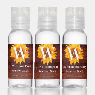 Family reunion monogram rustic wood sunflower hand sanitizer