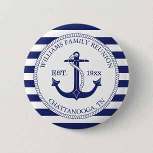 Family Reunion Monogrammed Name Nautical Anchor Button
