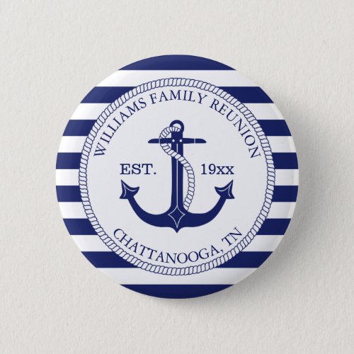 Family Reunion Monogrammed Name Nautical Anchor Button