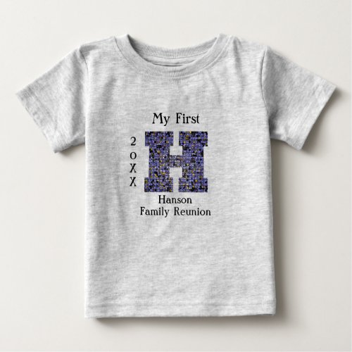 Family Reunion Mosaic Letter H Last Name Monogram Baby T_Shirt