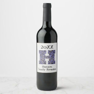 Family Reunion Mosaic Letter H Last Name Monogram Wine Label