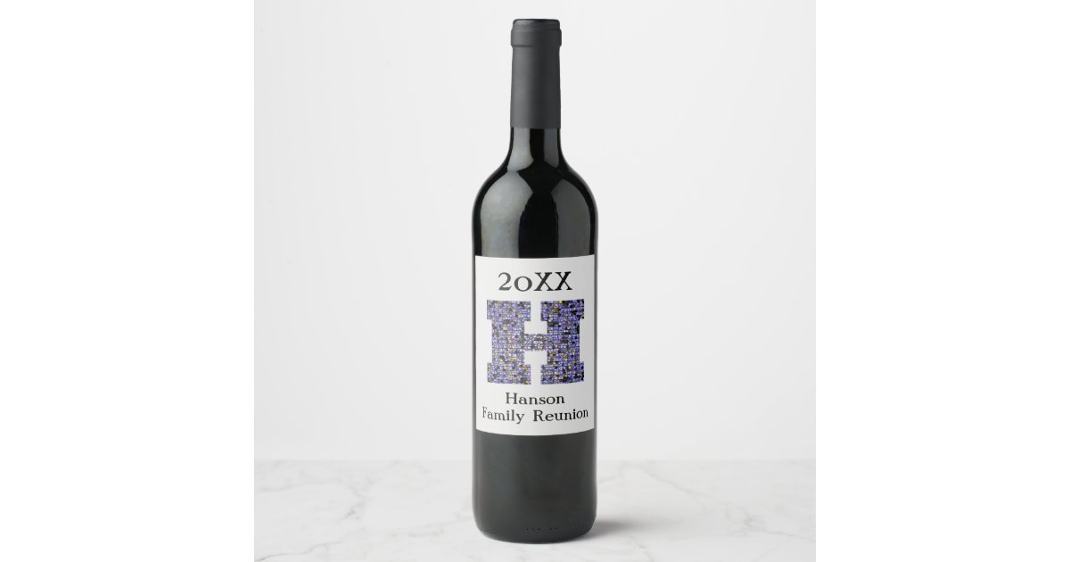 Family Reunion Mosaic Letter H Last Name Monogram Wine Label | Zazzle