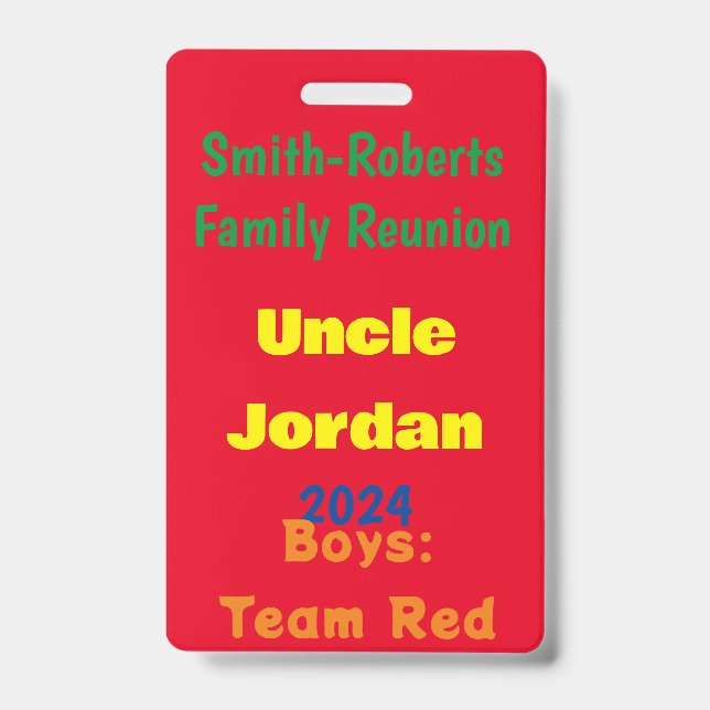 Family Reunion Name Card  Badge (Front)