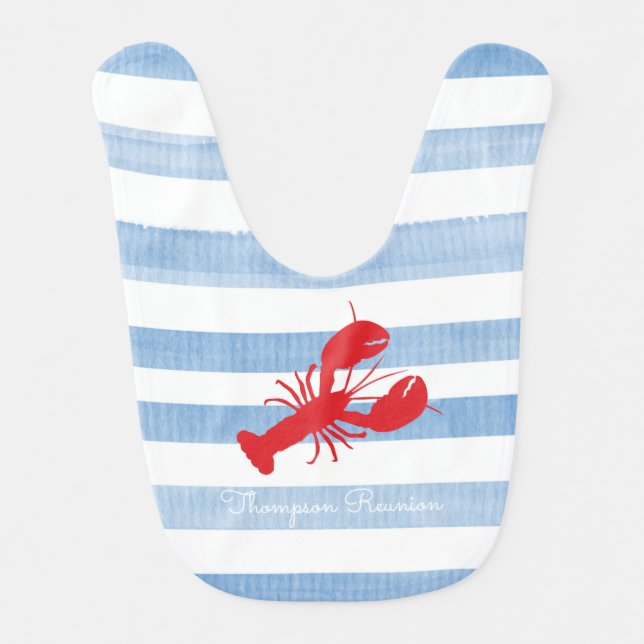 Family Reunion Name Red Lobster Blue White Stripe Baby Bib (Front)