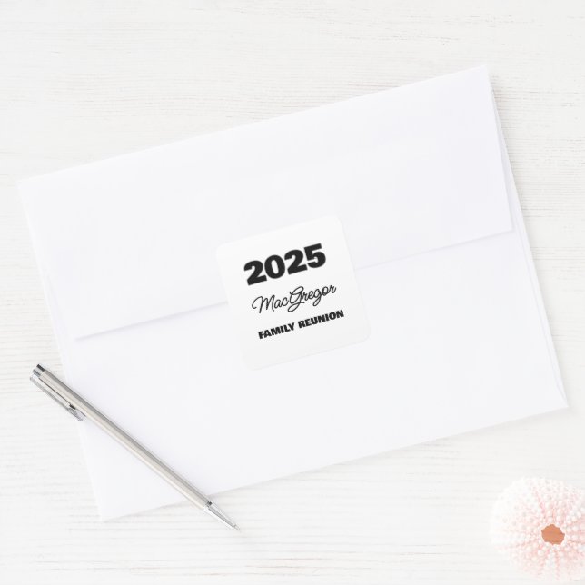 Family Reunion Name Year Square Sticker (Envelope)