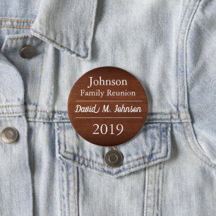 Family Reunion Nametags Warm Wood Look Button