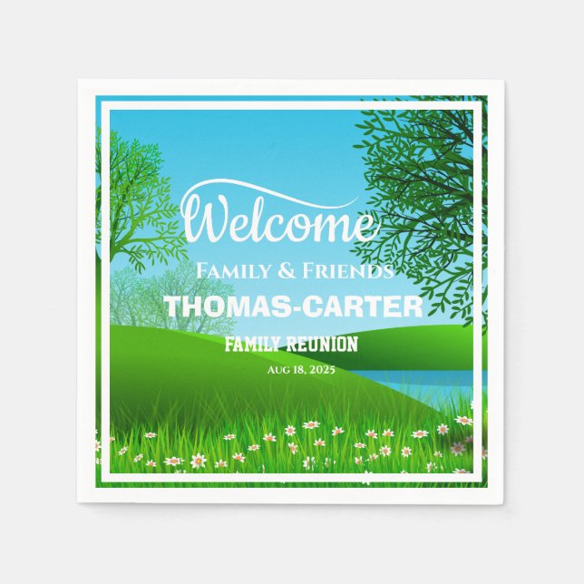   Family Reunion Nature Scene Lake Custom Napkins (Front)