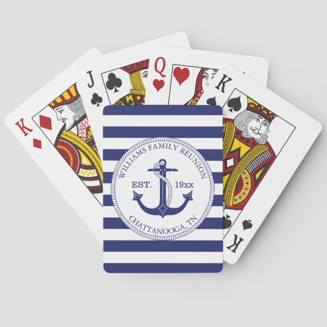 Family Reunion Nautical Anchor Monogram Name Poker Cards (Back)