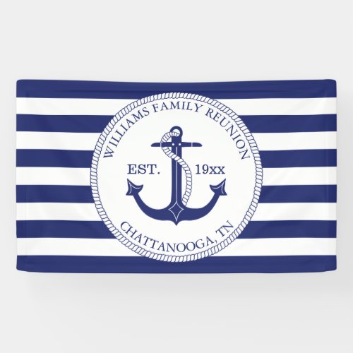 Family Reunion Nautical Anchor Monogram Striped Banner