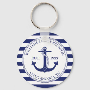 Family Reunion Nautical Anchor Monogram Striped Keychain