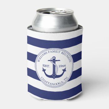 Family Reunion Nautical Blue Anchor Monogram  Can Cooler by ilovedigis at Zazzle