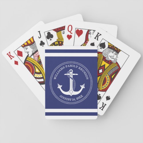 Family Reunion Nautical White Anchor Monogram Name Poker Cards
