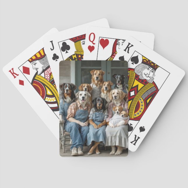 Family Reunion of Dogs On Farmhouse Porch Poker Cards (Back)
