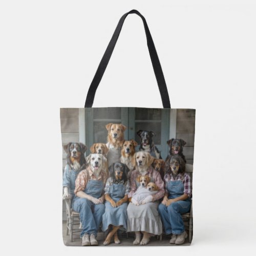 Family Reunion of Dogs On Farmhouse Porch