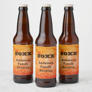 Family Reunion Orange Abstract Autumn Gathering Beer Bottle Label