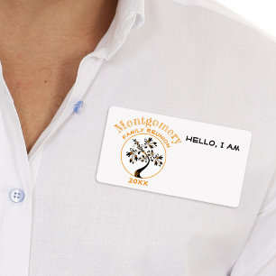 Family Reunion Orange Modern Tree Custom Name Tag
