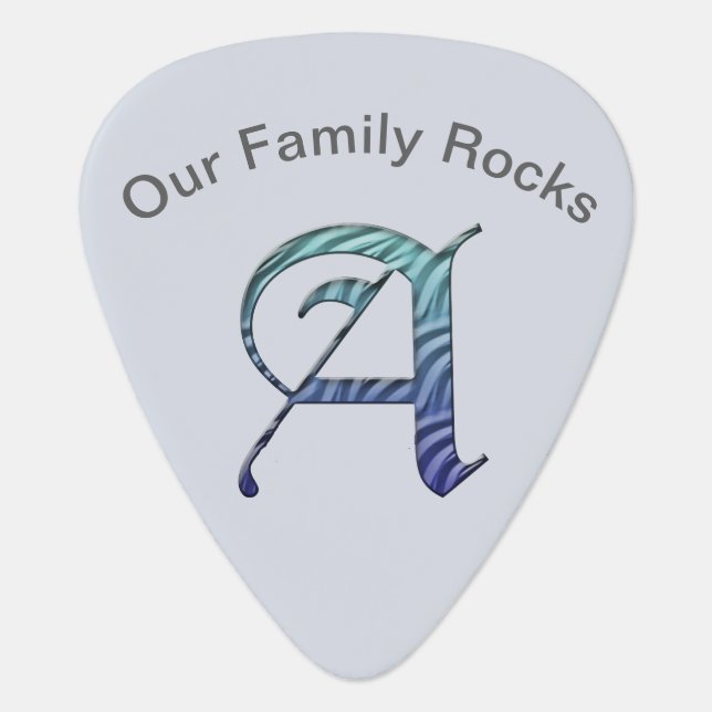 Family Reunion Our Family Rocks Letter A Keepsake Guitar Pick (Front)
