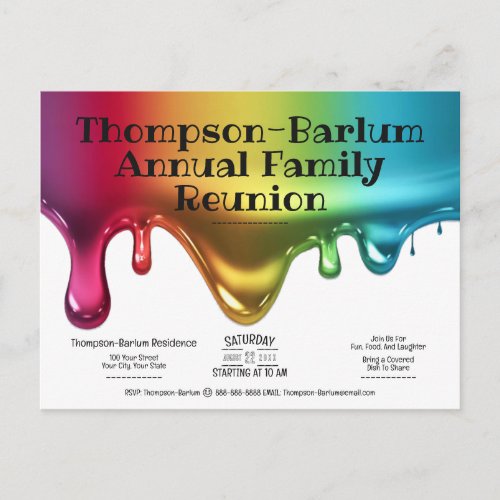 Family Reunion Paint Spill Invitation Postcard