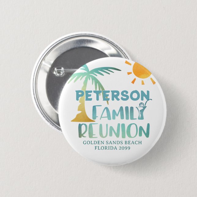 Family Reunion Palm Tree Beach Name Button (Front & Back)