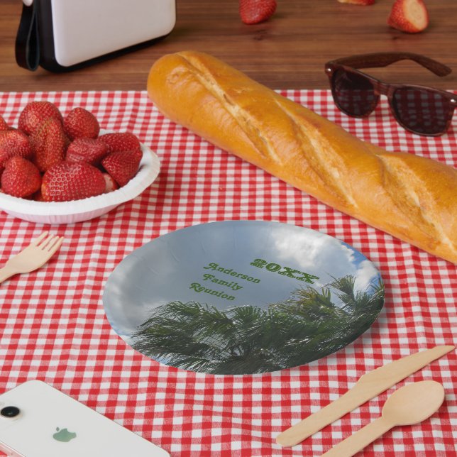 Family Reunion Palm Tree Photo Tropical Beach Trip Paper Plates (Picnic)