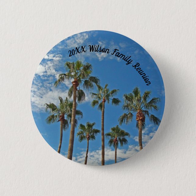 Family Reunion Palm Trees and Blue Sky Paradise Button (Front)