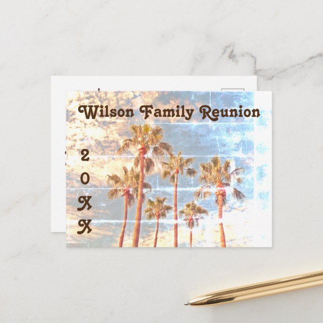 Family Reunion Palm Trees Faded Photo Style Invite (Front/Back In Situ)