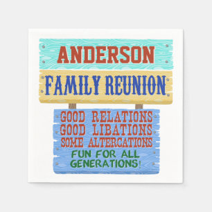 Family Reunion Party Funny Wooden Sign Add Name Napkins
