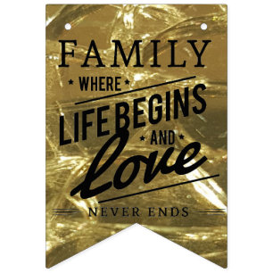Family Reunion Party Love Pride Gold Typography Bunting Flags