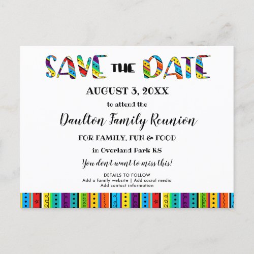 Family Reunion Party or Event Fun Save the Date Announcement Postcard