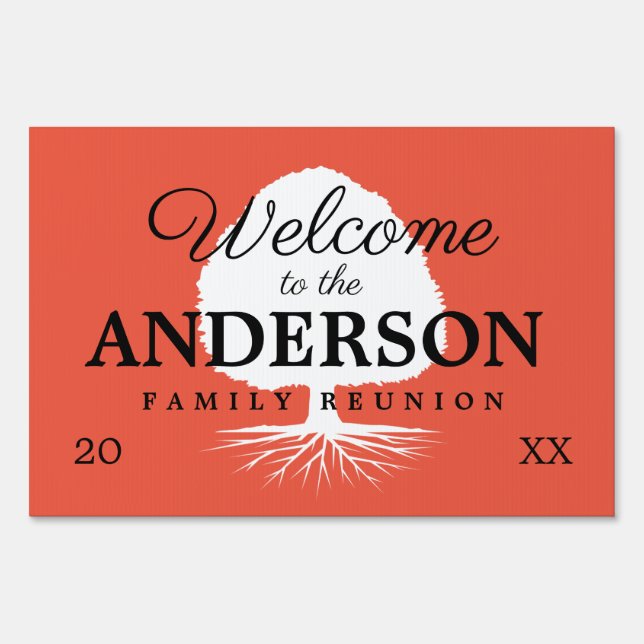 Family Reunion party tree silhouette custom name Sign (Front)