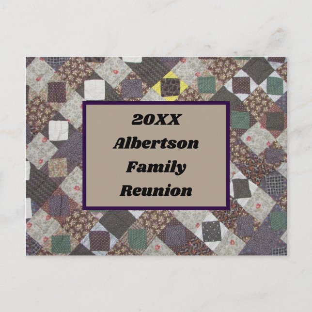 Family Reunion Patchwork Quilt Photo Invitation Postcard (Front)
