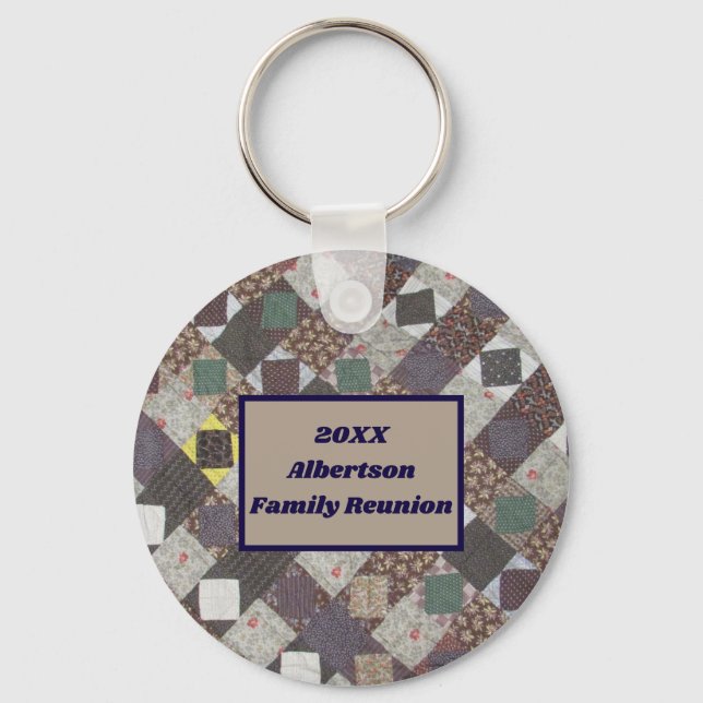 Family Reunion Patchwork Quilt Photo Keepsake Keychain (Front)