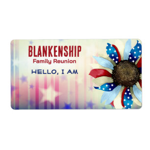 Family Reunion Patriotic Flower Paper Name Tags