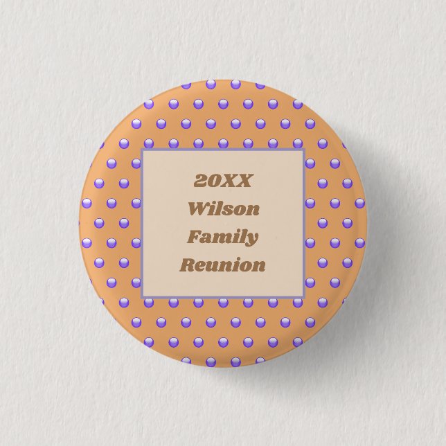 Family Reunion Peach Blue Polka Dot Event Keepsake Button (Front)