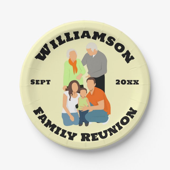 Family Reunion Personalize name date font Paper Plates (Front)