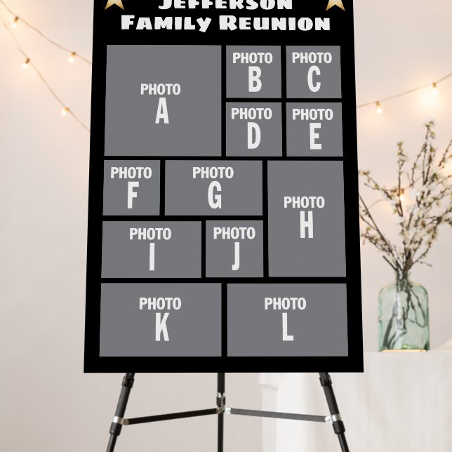 Family Reunion Photo Collage black & gold stars Foam Board (In Situ (Stand))