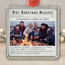 Family Reunion Photo Keepsake Newspaper Metal Ornament