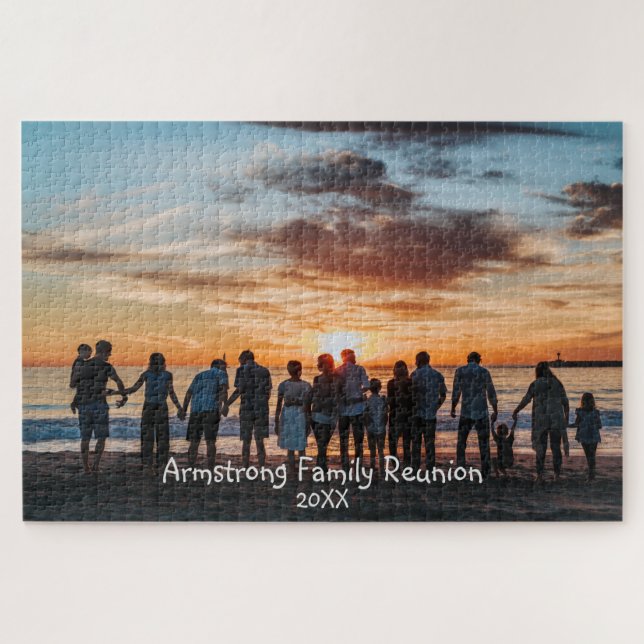 Family Reunion Photo Personalize Name Jigsaw Puzzle (Horizontal)